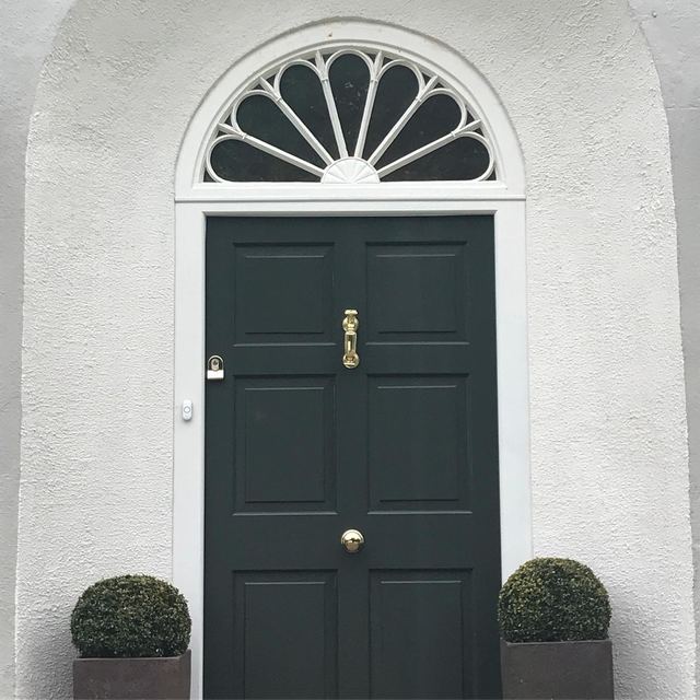 Painted front door and frame — Accoya · original fanlight restored